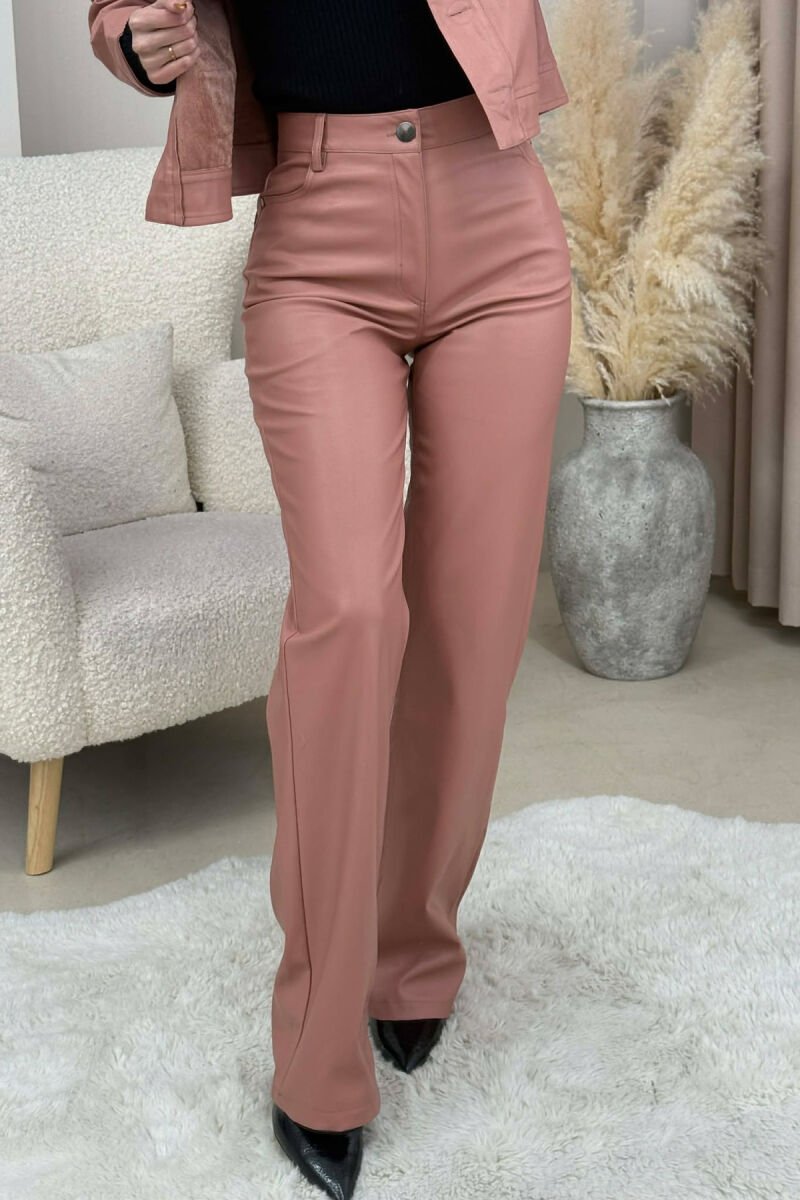 GOLD BUTTONS JACKET+TROUSERS LEATHER WOMEN SET POWDER/PUDER - 3