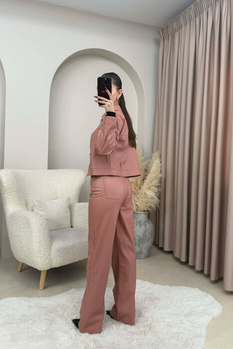 GOLD BUTTONS JACKET+TROUSERS LEATHER WOMEN SET POWDER/PUDER - 4