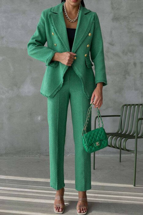 GOLD BUTTONS JACKET+TROUSERS WOMEN SET GREEN/JESHILE - KLAUDIO FASHION