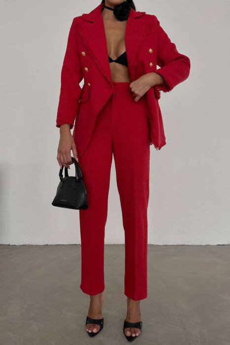 GOLD BUTTONS JACKET+TROUSERS WOMEN SET RED/E KUQE - KLAUDIO FASHION