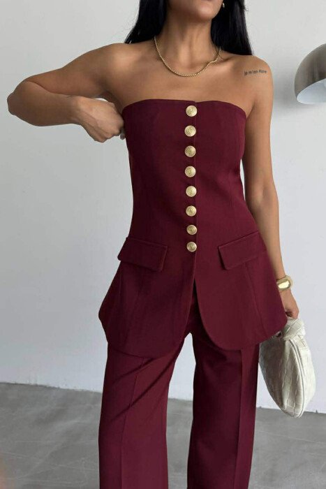 JELEK NJE NGJYRESH PA MENGE ME BUTONA GOLD PER FEMRA NE NGJYRE VISHNJE - KLAUDIO FASHION