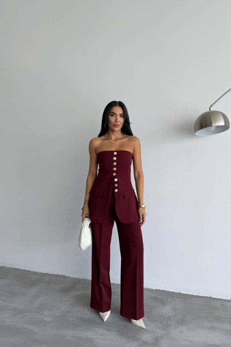 GOLD BUTTONS ONE COLOR SLEEVELESS WOMEN VEST BURGUNDY/VISHNJE - 3