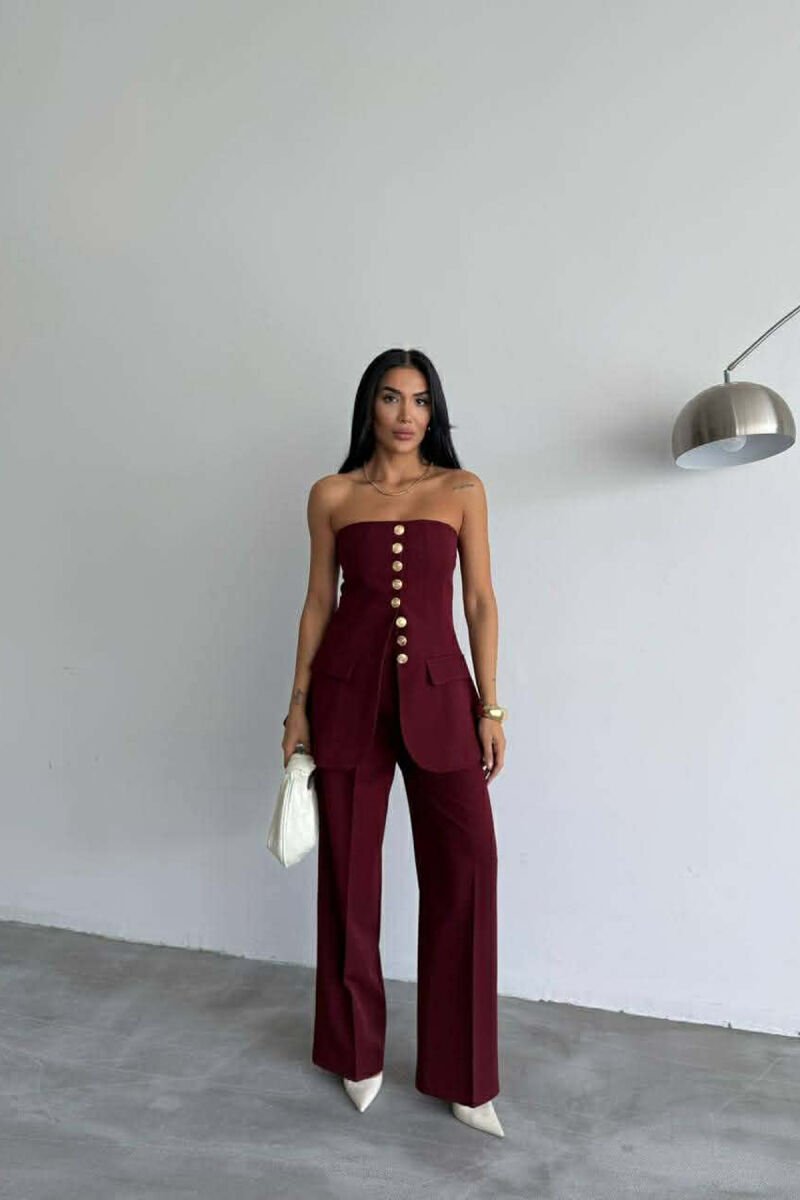 GOLD BUTTONS ONE COLOR SLEEVELESS WOMEN VEST BURGUNDY/VISHNJE - 3