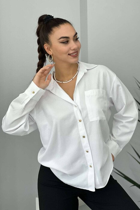 GOLD BUTTONS ONE COLOR WOMAN SHIRT WHITE-E BARDHE - KLAUDIO FASHION