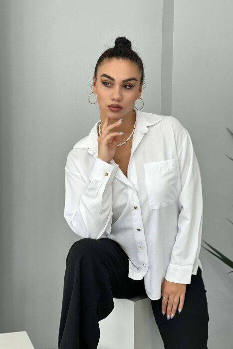 GOLD BUTTONS ONE COLOR WOMAN SHIRT WHITE-E BARDHE - 5