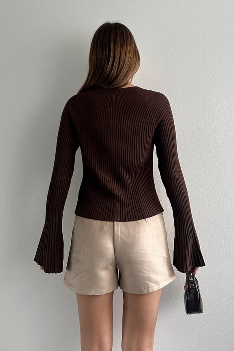 GOLD BUTTONS ONE COLOR WOMEN CARDIGAN BROWN/KAFE - 4