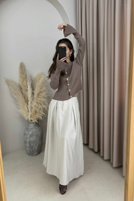 GOLD BUTTONS ONE COLOR WOMEN CARDIGAN LIGHT BROWN/KAZB 