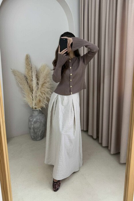 GOLD BUTTONS ONE COLOR WOMEN CARDIGAN LIGHT BROWN/KAZB - 2