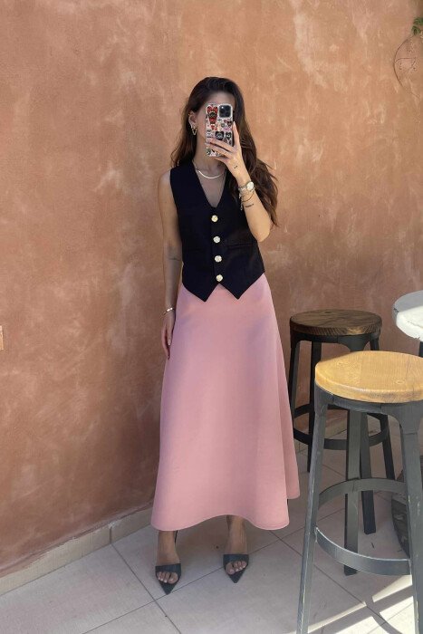 GOLD BUTTONS ONE COLOR WOMEN VEST BLACK/ E ZEZE - 2