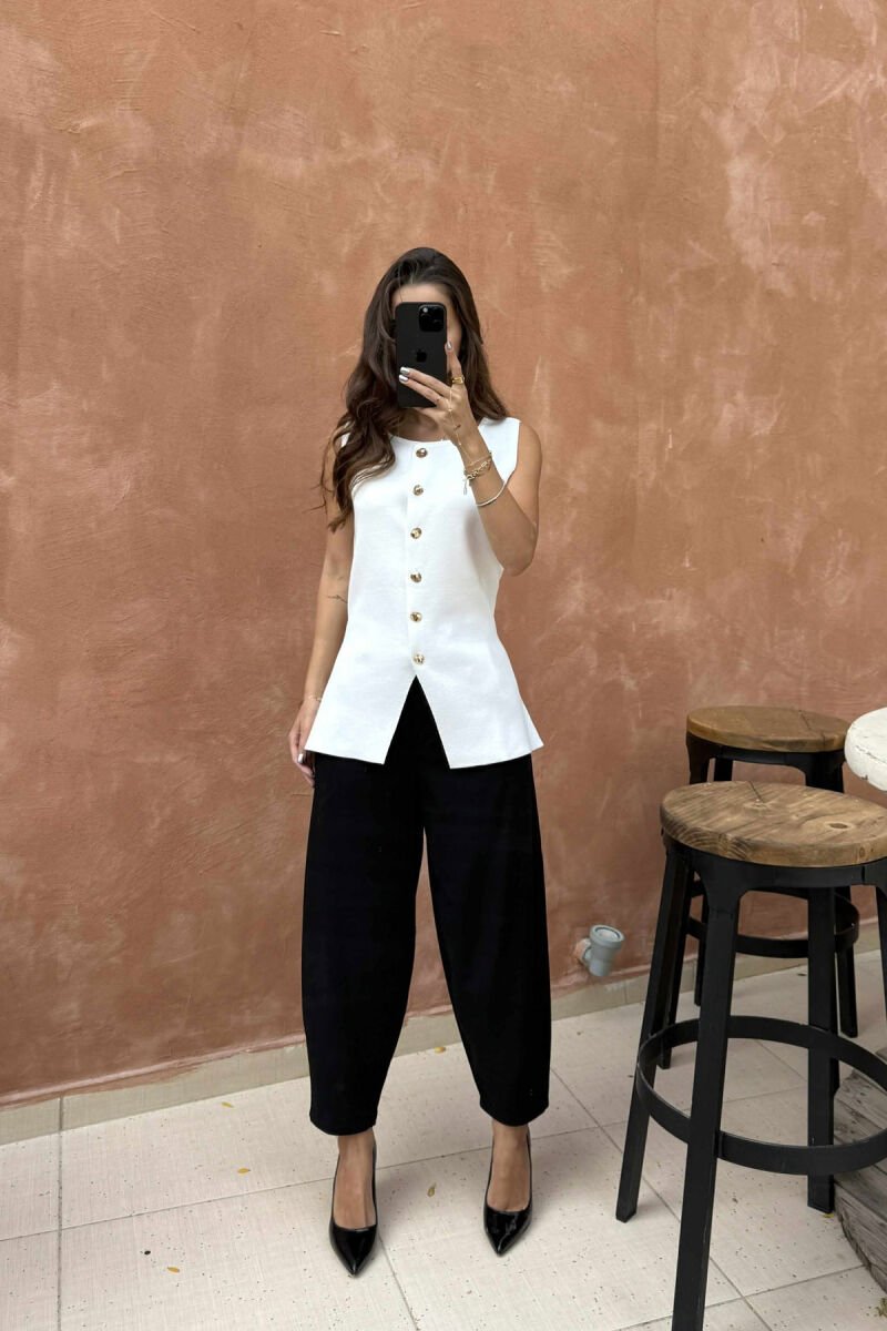 GOLD BUTTONS ONE COLOR WOMEN VEST WHITE-E BARDHE - 1