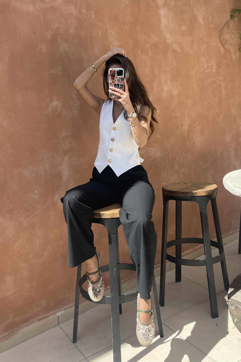 GOLD BUTTONS ONE COLOR WOMEN VEST WHITE-E BARDHE - 4