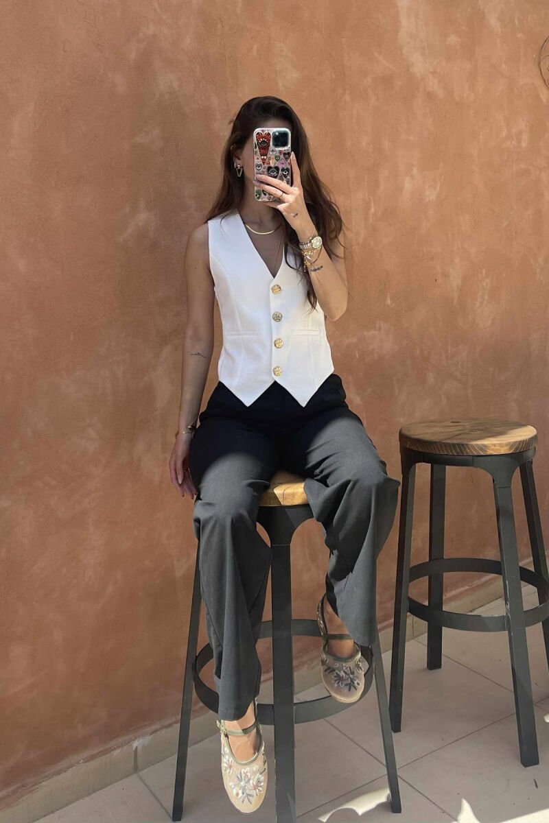 GOLD BUTTONS ONE COLOR WOMEN VEST WHITE-E BARDHE - 5