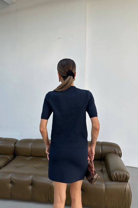 GOLD BUTTONS SHORT SLEEVE SWEATER + SKIRT WOMAN SET BLUE/BLU - 5