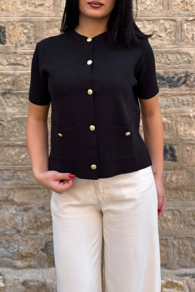 GOLD BUTTONS SHORT SLEEVE WOMAN SWEATER BLACK/ E ZEZE - 2