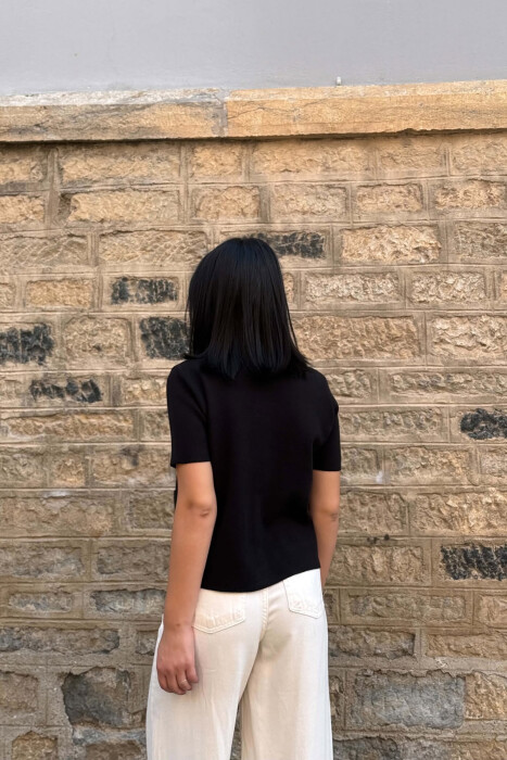 GOLD BUTTONS SHORT SLEEVE WOMAN SWEATER BLACK/ E ZEZE - 3