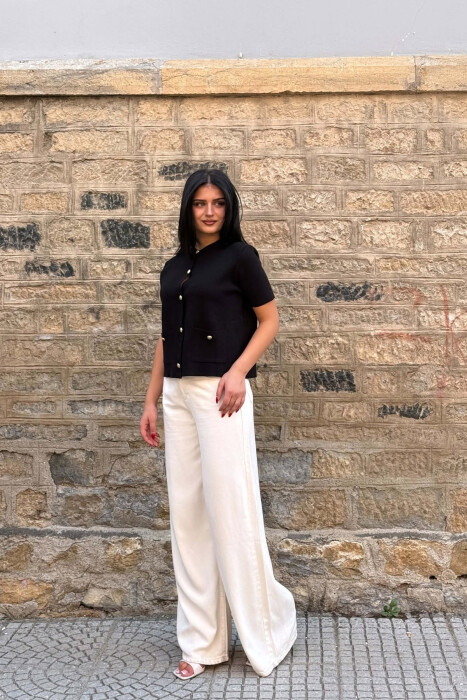 GOLD BUTTONS SHORT SLEEVE WOMAN SWEATER BLACK/ E ZEZE - 4