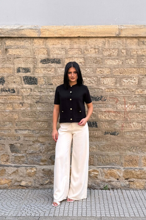 GOLD BUTTONS SHORT SLEEVE WOMAN SWEATER BLACK/ E ZEZE - 5