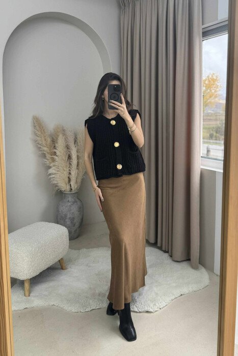 GOLD BUTTONS SIMPLE KNIT WOMEN VEST BLACK/ E ZEZE - 2