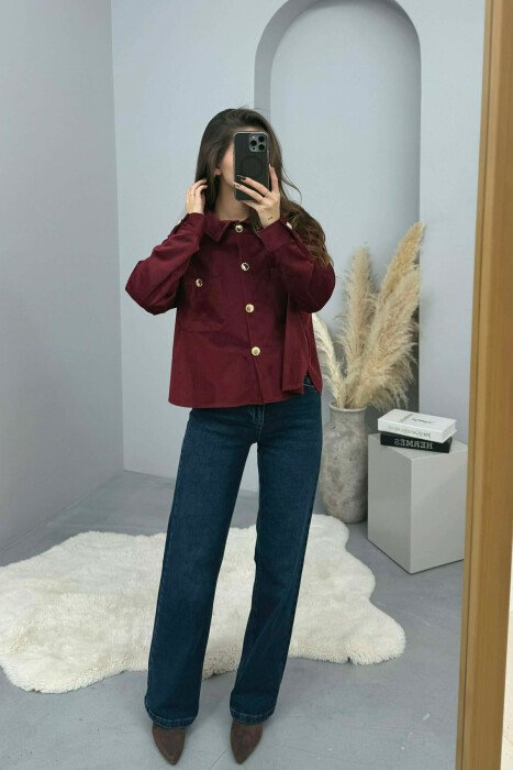 GOLD BUTTONS SIMPLE WOMEN SHIRT BURGUNDY/VISHNJE 