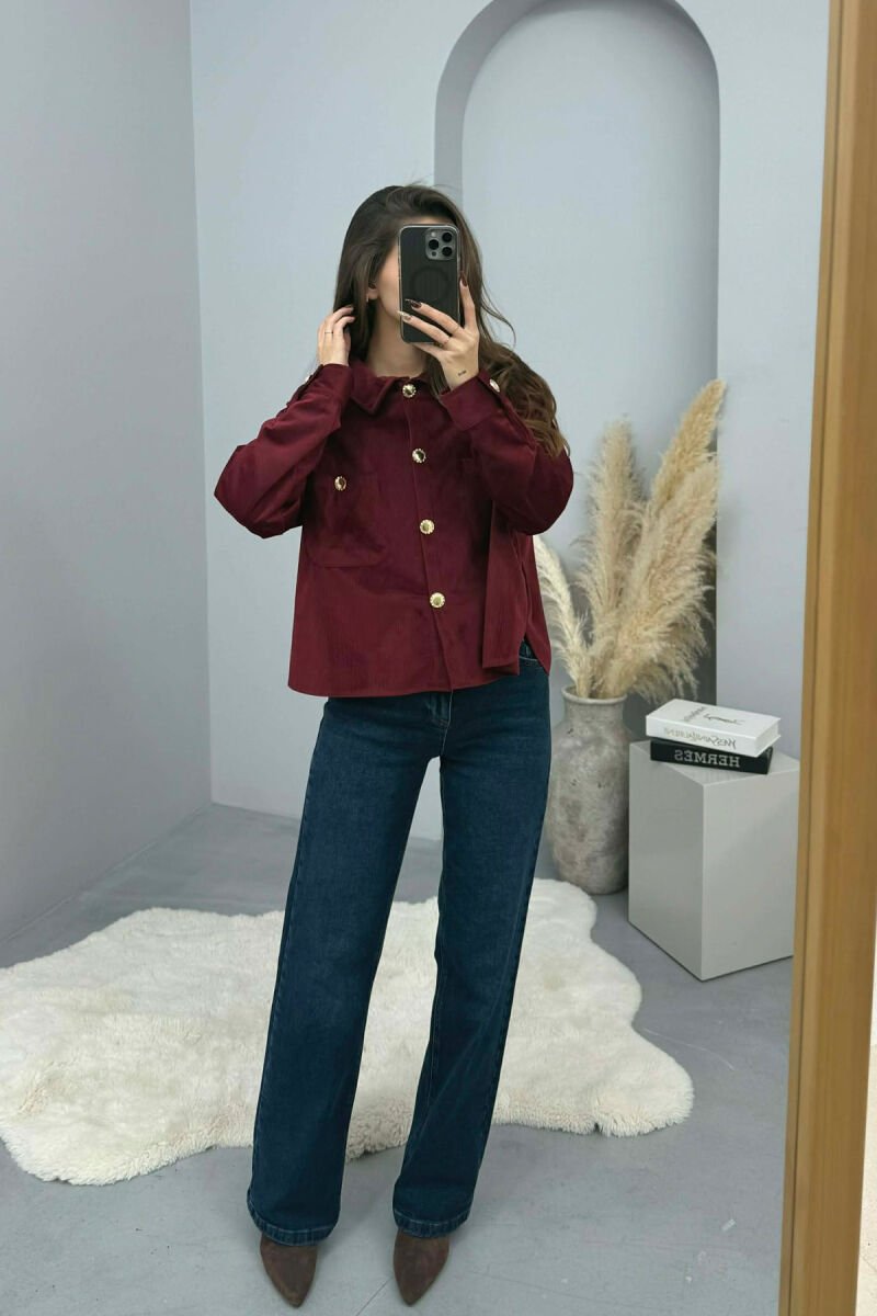 GOLD BUTTONS SIMPLE WOMEN SHIRT BURGUNDY/VISHNJE - 1