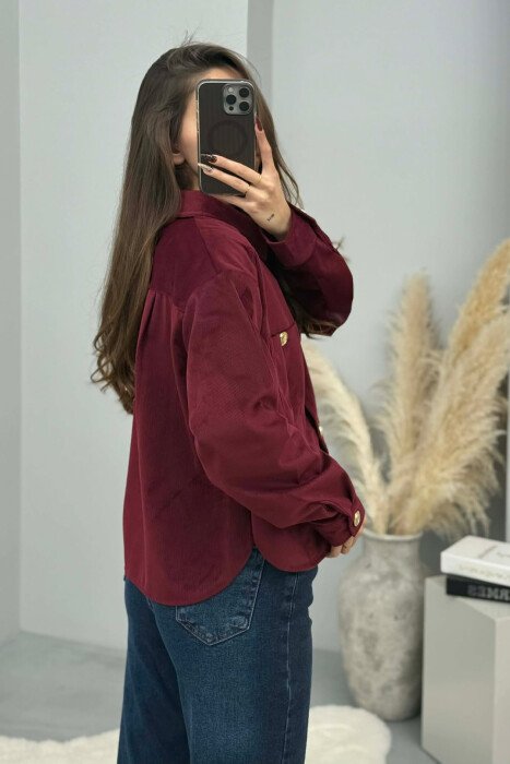 GOLD BUTTONS SIMPLE WOMEN SHIRT BURGUNDY/VISHNJE - 3