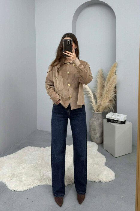 GOLD BUTTONS SIMPLE WOMEN SHIRT LIGHT BROWN/KAZB 