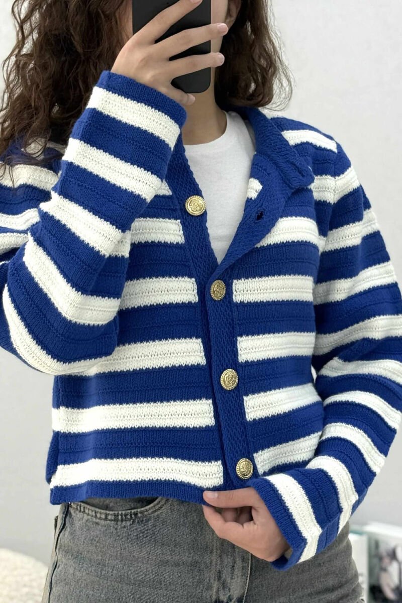 GOLD BUTTONS STRIPED WOMEN CARDIGAN WHITE-BLUE/BABL - 4