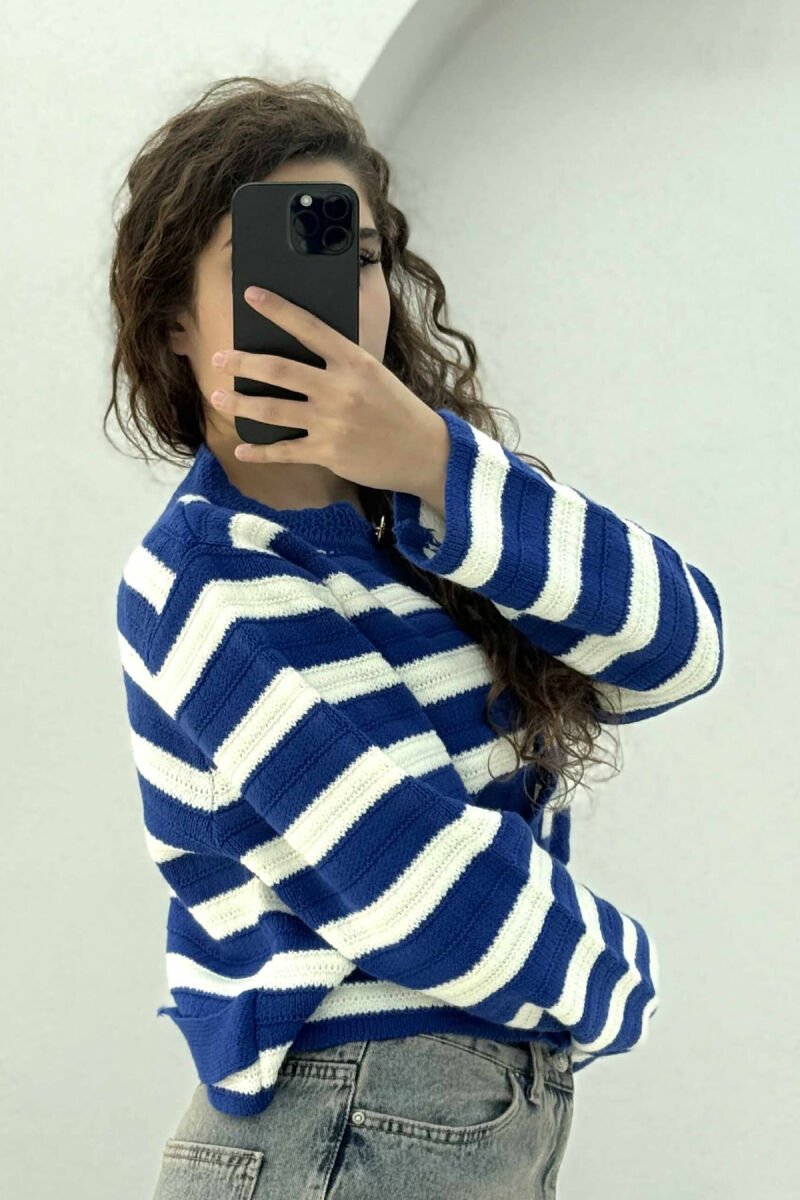 GOLD BUTTONS STRIPED WOMEN CARDIGAN WHITE-BLUE/BABL - 3