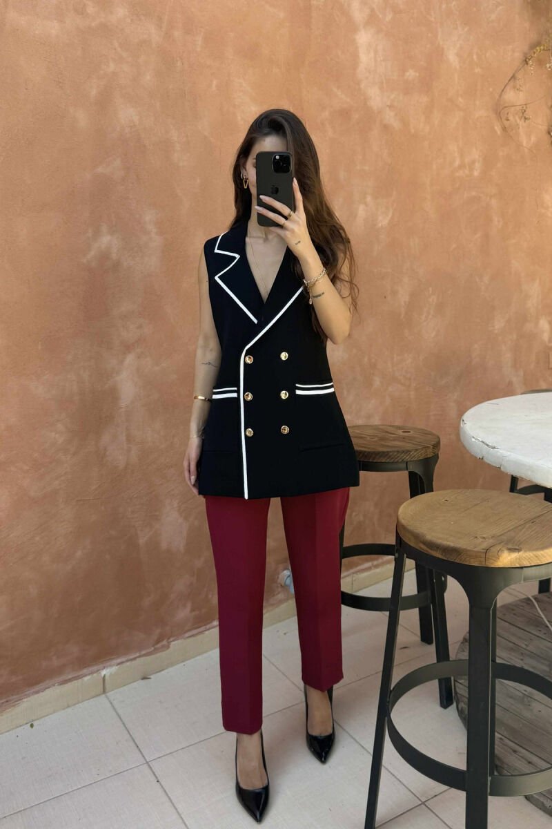 GOLD BUTTONS STRIPES WOMEN VEST BLACK/ E ZEZE - 1