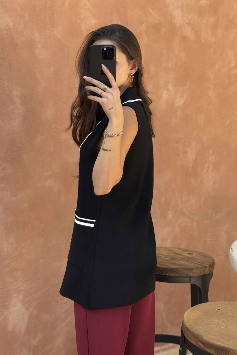 GOLD BUTTONS STRIPES WOMEN VEST BLACK/ E ZEZE - 2