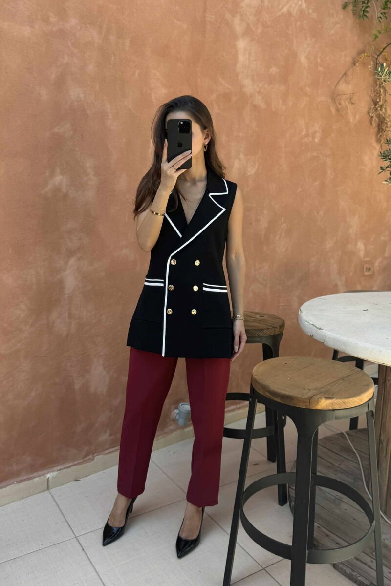 GOLD BUTTONS STRIPES WOMEN VEST BLACK/ E ZEZE - 4