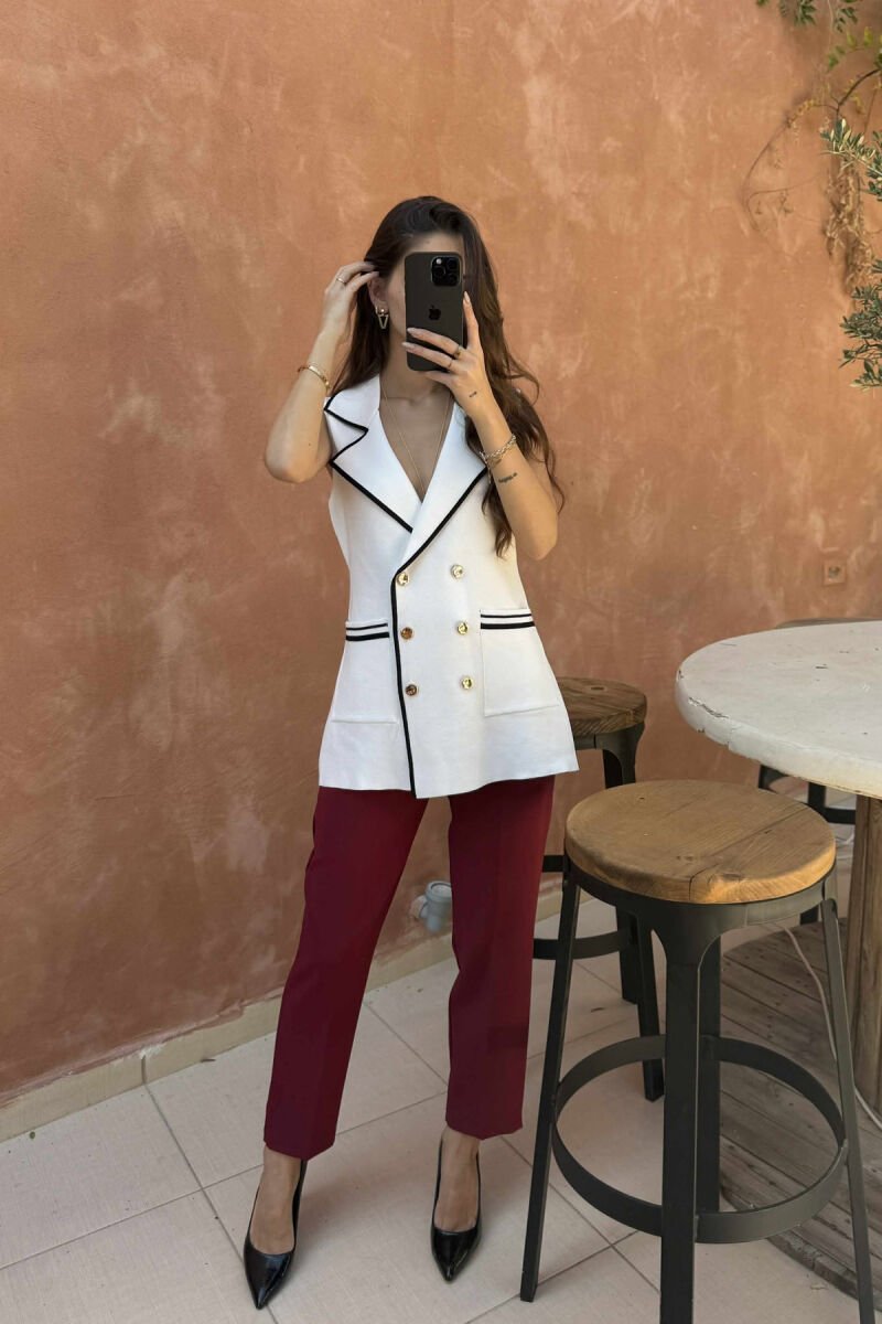 GOLD BUTTONS STRIPES WOMEN VEST WHITE-E BARDHE - 2
