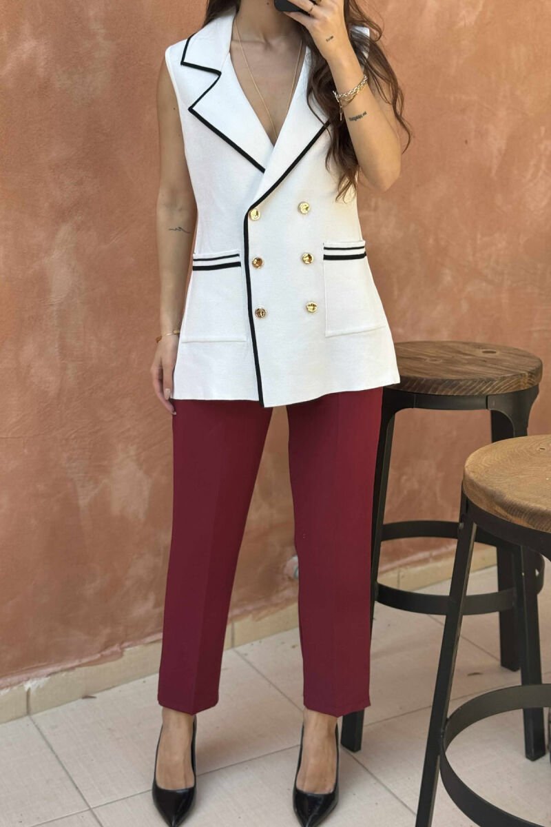 GOLD BUTTONS STRIPES WOMEN VEST WHITE-E BARDHE - 3