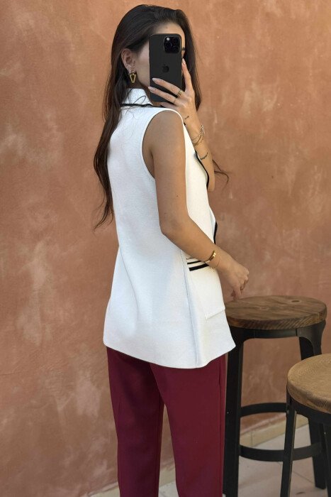 GOLD BUTTONS STRIPES WOMEN VEST WHITE-E BARDHE - 5