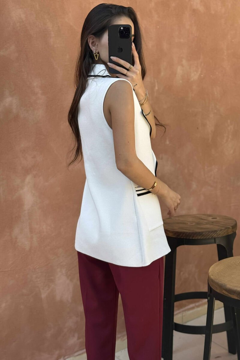 GOLD BUTTONS STRIPES WOMEN VEST WHITE-E BARDHE - 5