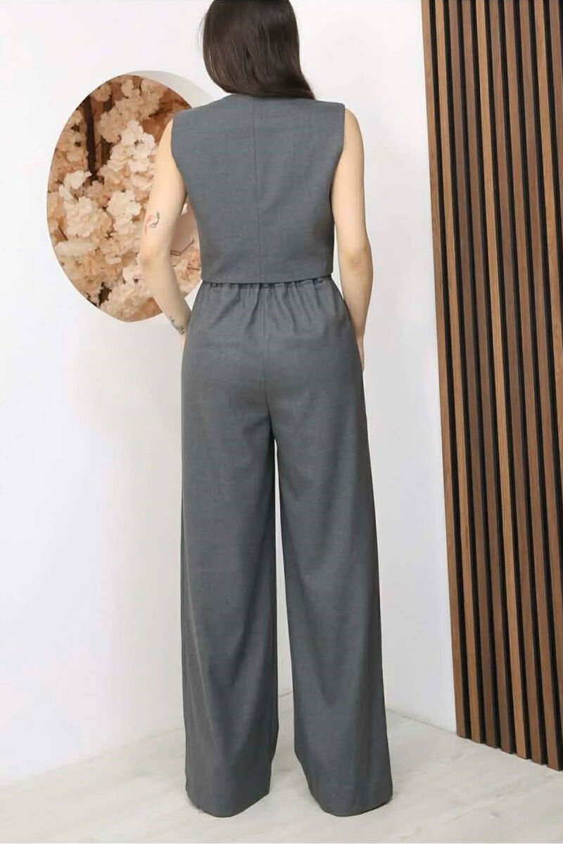 GOLD BUTTONS VEST + BELT TROUSERS WOMAN SET GREY/GRI - 3