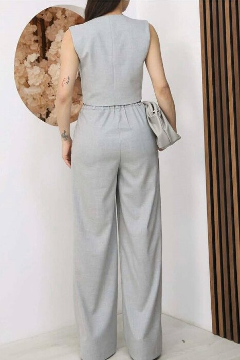 GOLD BUTTONS VEST + BELT TROUSERS WOMAN SET LIGHT GREY/GZ - 3