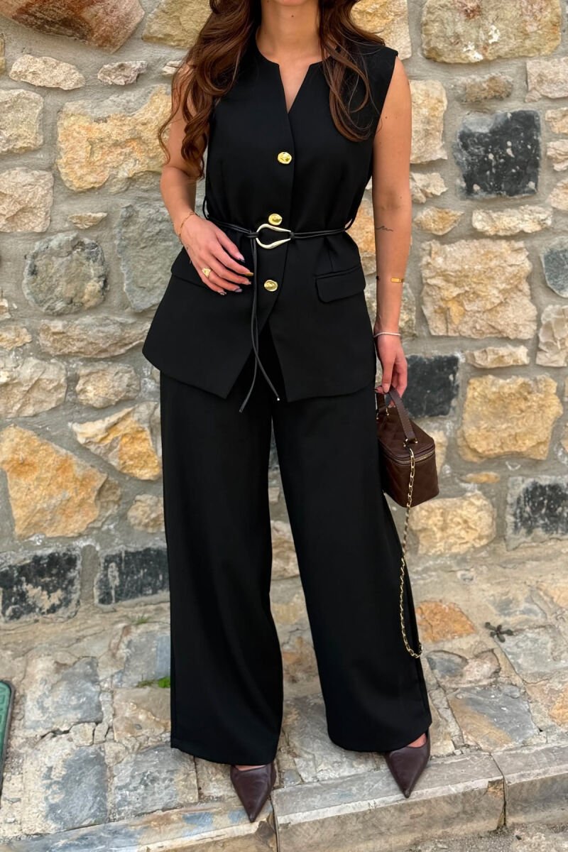 GOLD BUTTONS VEST +ELASTIC WAIST TROUSERS WOMAN SET BLACK/ E ZEZE - 2