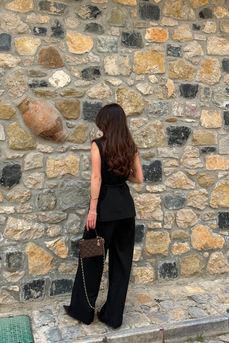 GOLD BUTTONS VEST +ELASTIC WAIST TROUSERS WOMAN SET BLACK/ E ZEZE - 4