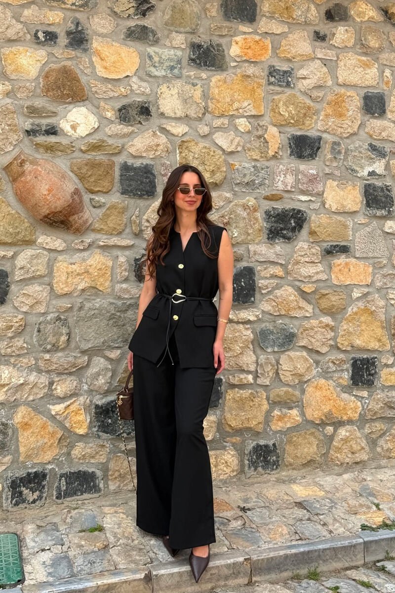 GOLD BUTTONS VEST +ELASTIC WAIST TROUSERS WOMAN SET BLACK/ E ZEZE - 6