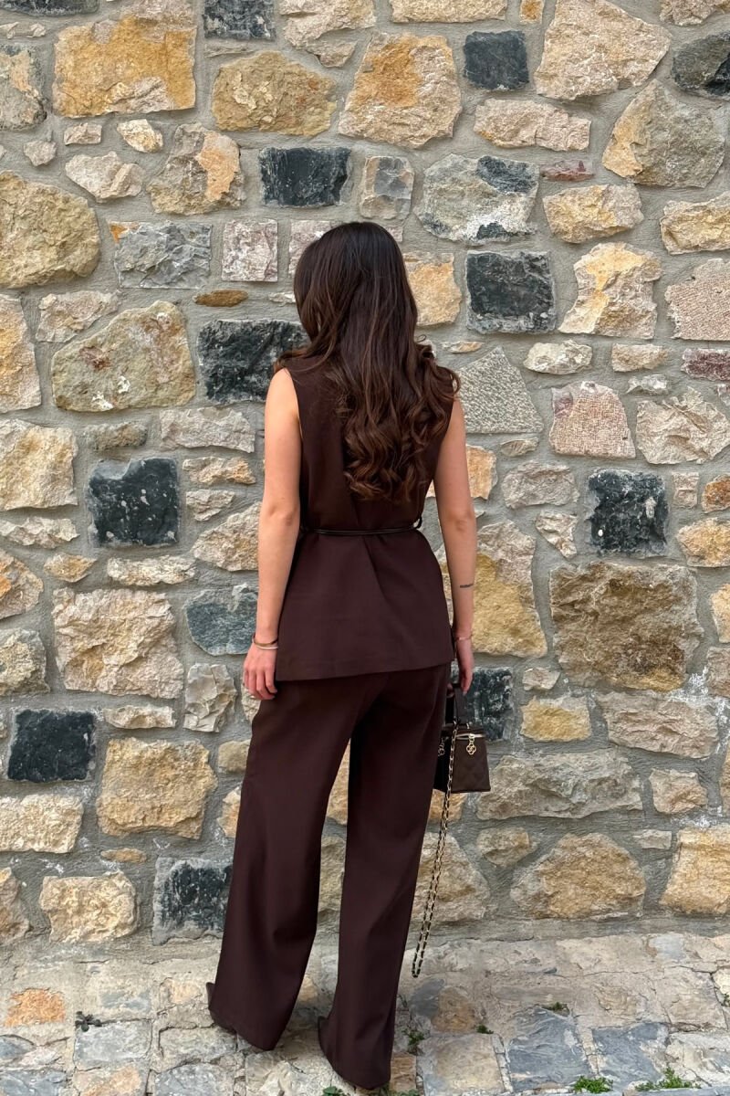 GOLD BUTTONS VEST +ELASTIC WAIST TROUSERS WOMAN SET BROWN/KAFE - 6