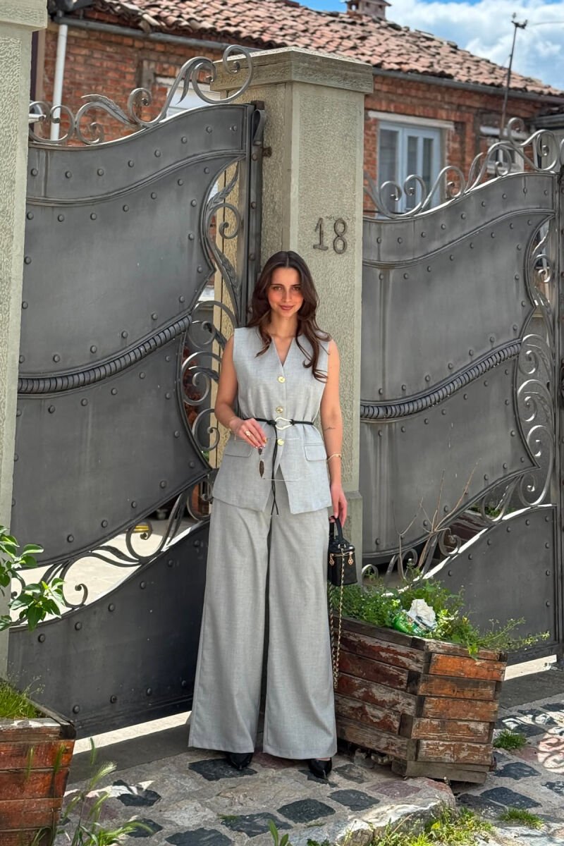 GOLD BUTTONS VEST +ELASTIC WAIST TROUSERS WOMAN SET LIGHT GREY/GZ - 6