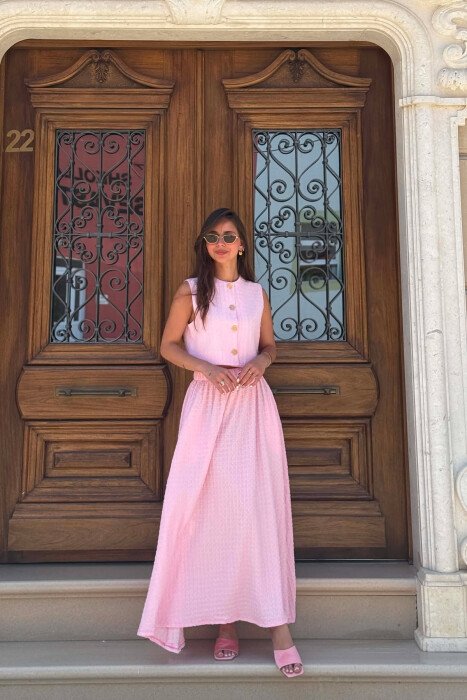 GOLD BUTTONS VEST + SKIRT WOMAN SET BABY PINK/ROZB - 1
