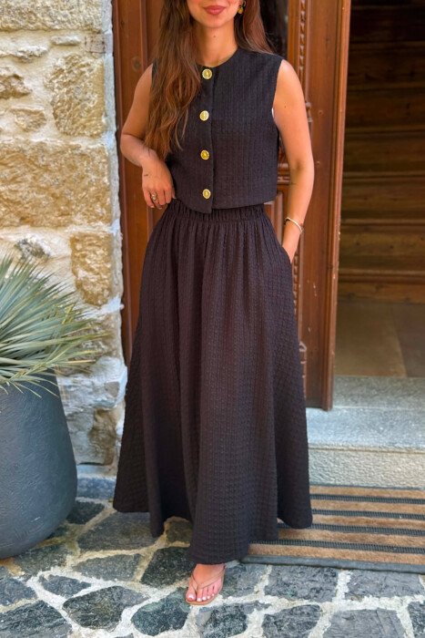 GOLD BUTTONS VEST + SKIRT WOMAN SET BLACK/ E ZEZE - 2