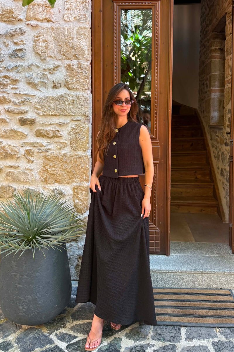 GOLD BUTTONS VEST + SKIRT WOMAN SET BLACK/ E ZEZE - 3