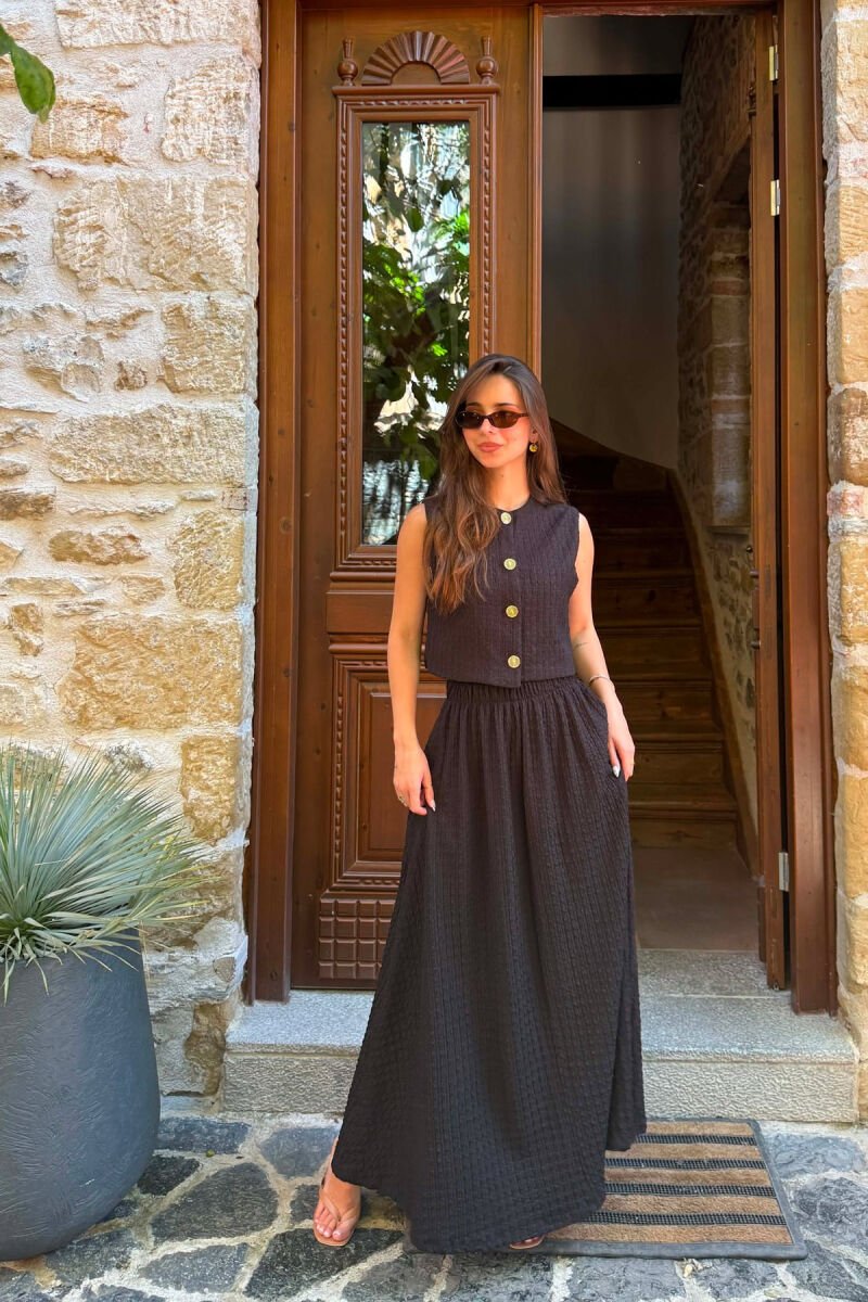 GOLD BUTTONS VEST + SKIRT WOMAN SET BLACK/ E ZEZE - 5