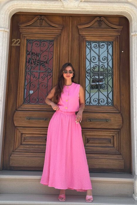GOLD BUTTONS VEST + SKIRT WOMAN SET PINK/ROZE - 3