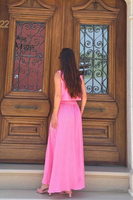 GOLD BUTTONS VEST + SKIRT WOMAN SET PINK/ROZE - 5