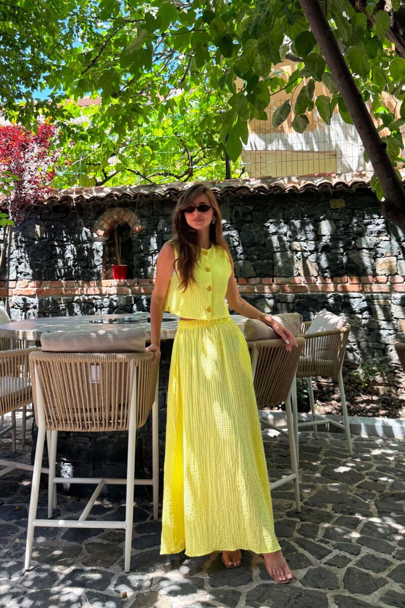 GOLD BUTTONS VEST + SKIRT WOMAN SET YELLOW/E VERDHE - 6