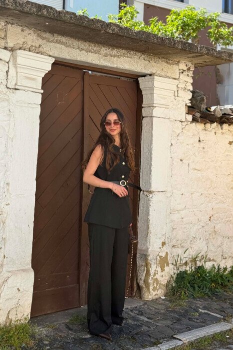 GOLD BUTTONS VEST + TROUSERS WOMAN SET BLACK/ E ZEZE - 2
